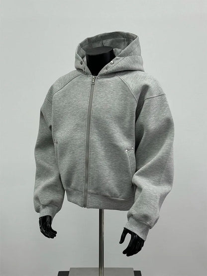 American Men's Short Retro Boxy Style Cardigan Sweatshirt Men's Hooded Jacket Autumn Winter Silhouette Men's Fashionable Hoodie