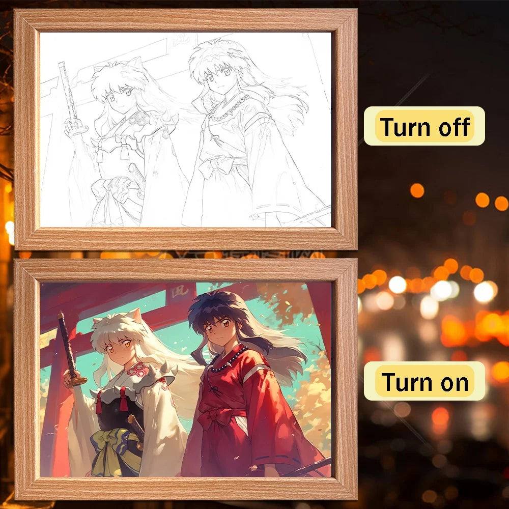 Anime Character Light Picture Frame, Inuyasha Character LED Light, Wall Decoration, Room Night Light, Gift, Moonlight Light