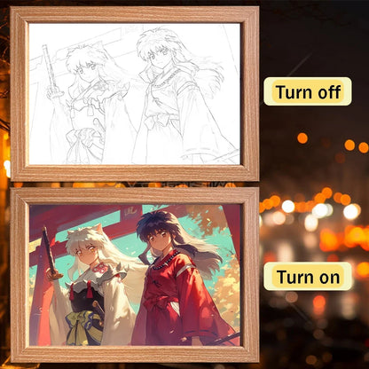 Anime Character Light Picture Frame, Inuyasha Character LED Light, Wall Decoration, Room Night Light, Gift, Moonlight Light
