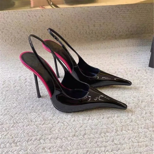 Sandalias de tacón alto antideslizantes resistentes al desgaste para mujer de moda 2026, de charol con punta y sin cordones