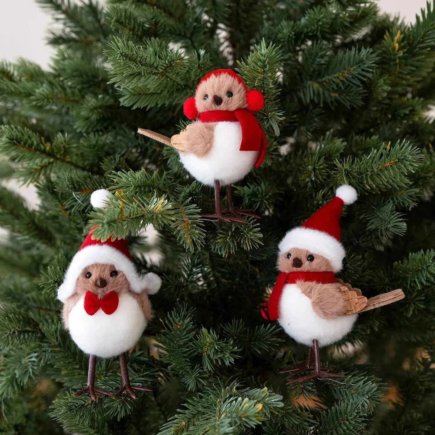 Cute Plush Bird/Bear Couple Christmas Tree Hanging Pendant - Handcrafted Xmas Ornament