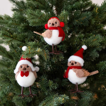 Cute Plush Bird/Bear Couple Christmas Tree Hanging Pendant - Handcrafted Xmas Ornament