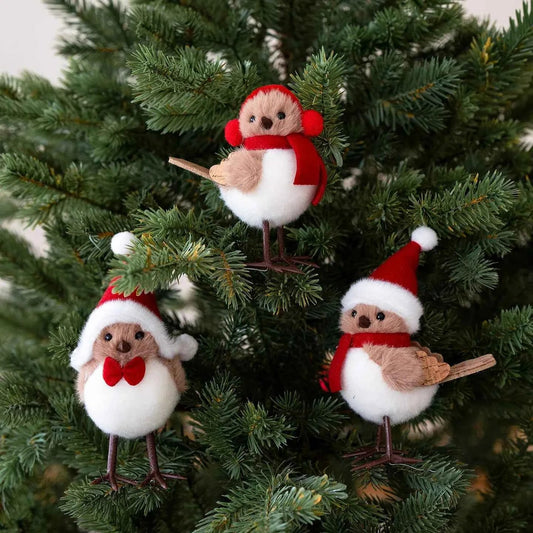 Cute Plush Bird/Bear Couple Christmas Tree Hanging Pendant - Handcrafted Xmas Ornament