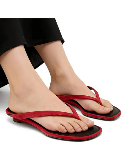 ZAROY Red Women's Flip Flops Summer Slippers Square Clip Toe Thin Low Heels Casual Beach Mules Slides Thongs Sandals Zapatos
