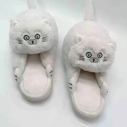 Cuddly Hug Cat Slippers Women Winter Home Fur Slides Kawaii