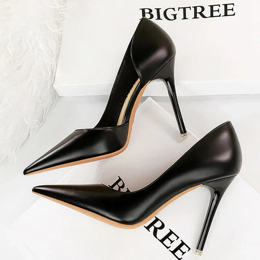 Zapatos BIGTREE Negros de Salón para Mujer Zapatos de Mujer de Cuero de Calidad Tacón Alto Moda Zapatos de Boda Stiletto Lujosos Elegantes Salones