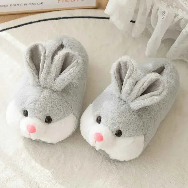 Cute Rabbit Plush Slippers for Women – Pink Warm Soft Indoor Winter House Shoes