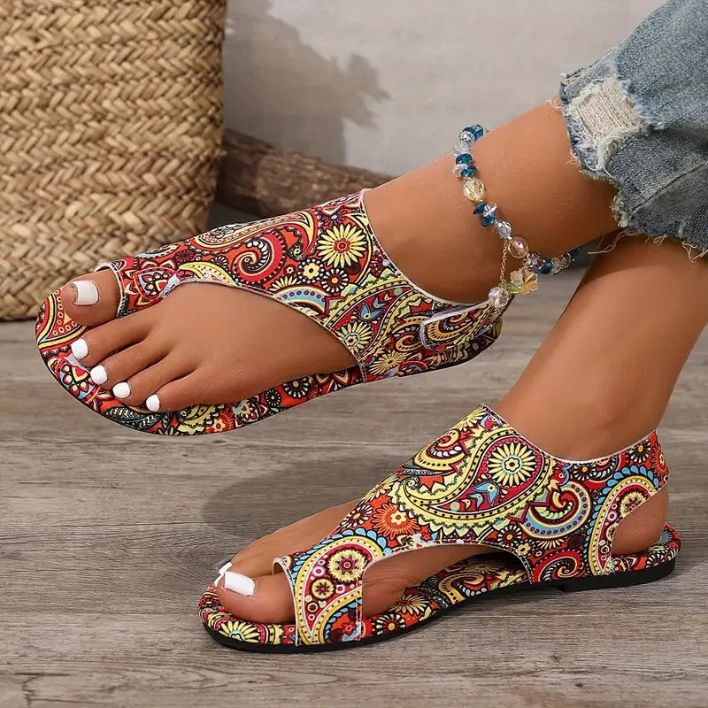 2025 Women Flat Sandals Comfortable Flats Sandals Printed Bohemia Roman Style Shoes for Women Fashion Shoes Sandalias De Mujer