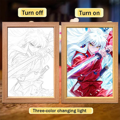 Anime Character Light Picture Frame, Inuyasha Character LED Light, Wall Decoration, Room Night Light, Gift, Moonlight Light