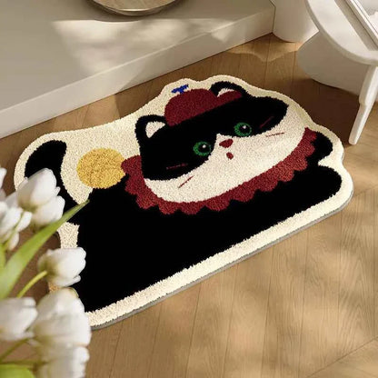 Cute Cat Design Floor Mat in Pink Green Water-Absorbent