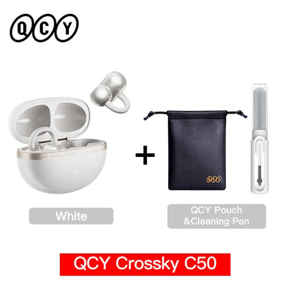 QCY Crossky C50 Open Ear Wireless Earbuds Bluetooth 6.0 Comfort Clip On Sports Earphone 4 Mic AI Clear Call Bass Boost Headphone