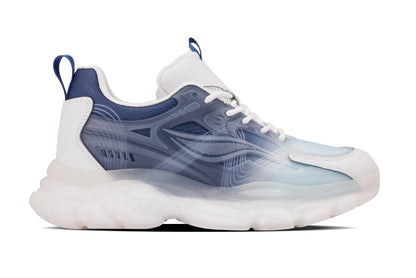 CALTO - S3861 - 2.6 Inches Taller (White/Navy) - Chunky Sole Sporty Sneakers