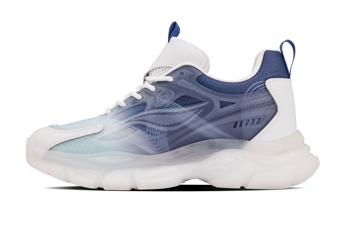 CALTO - S3861 - 2.6 Inches Taller (White/Navy) - Chunky Sole Sporty Sneakers
