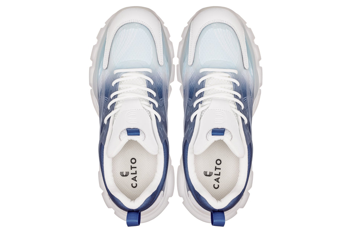 CALTO - S3861 - 2.6 Inches Taller (White/Navy) - Chunky Sole Sporty Sneakers