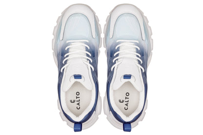 CALTO - S3861 - 2.6 Inches Taller (White/Navy) - Chunky Sole Sporty Sneakers