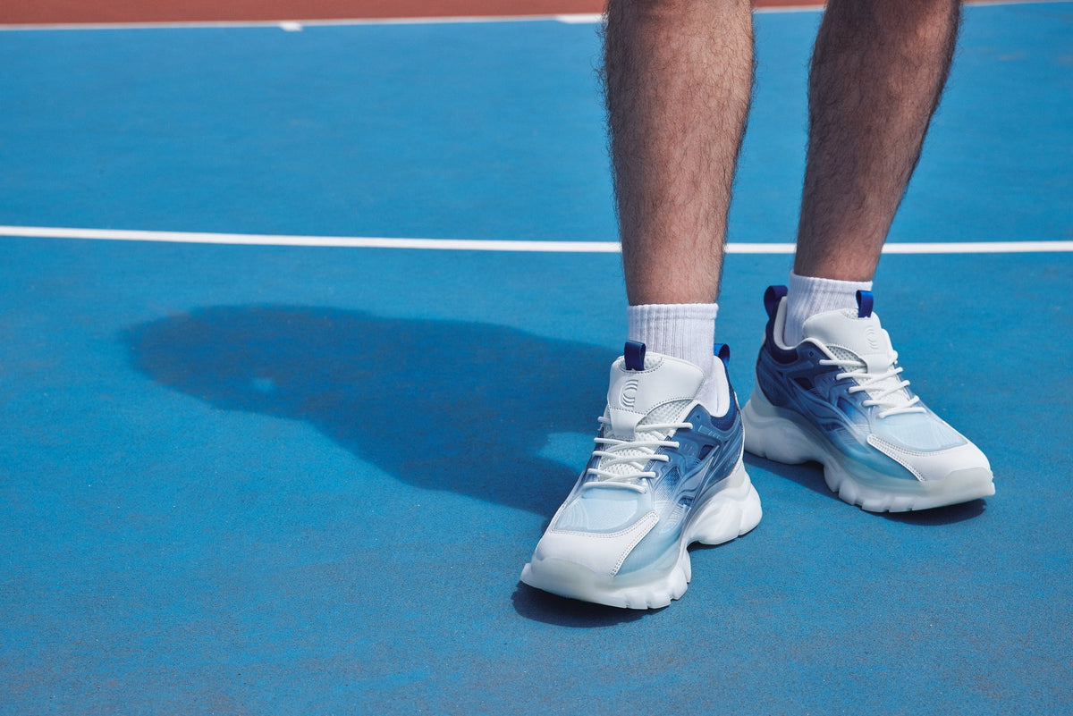 CALTO - S3861 - 2.6 Inches Taller (White/Navy) - Chunky Sole Sporty Sneakers