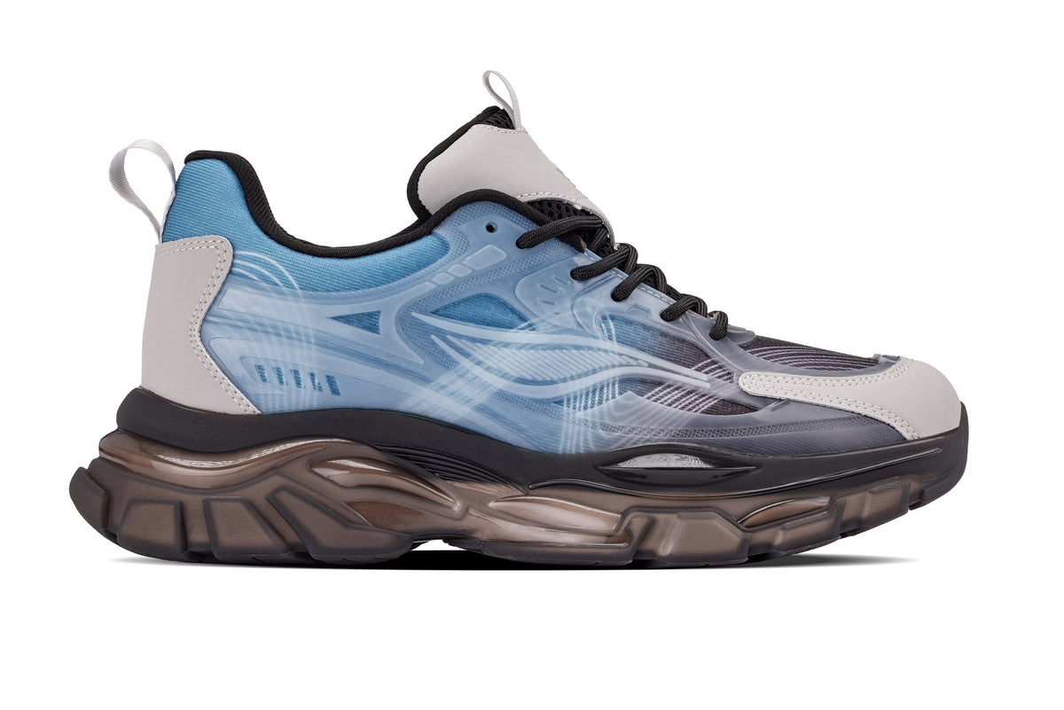 CALTO - S3862 - 2.6 Inches Taller (Grey/Blue) - Chunky Sole Sporty Sneakers