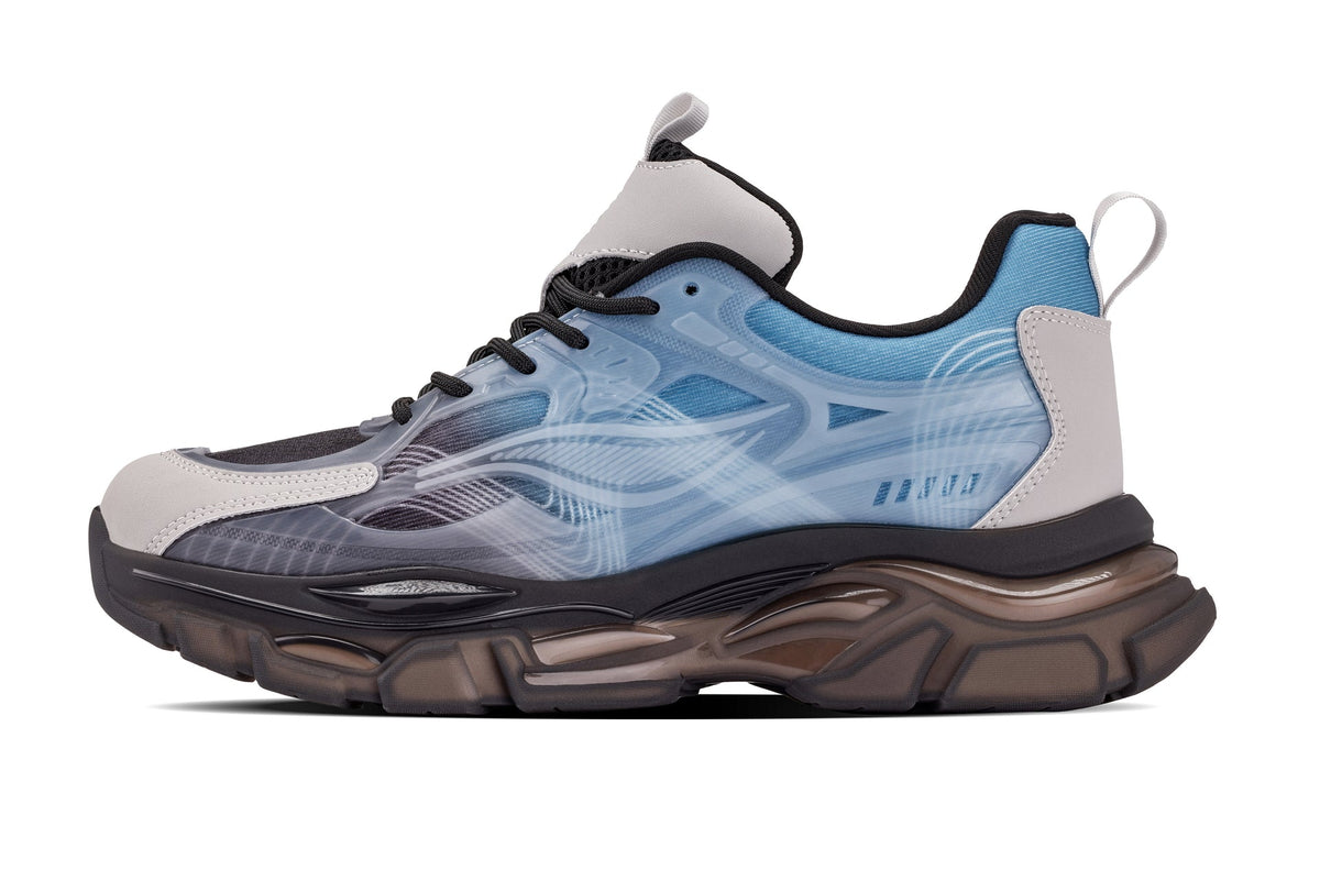 CALTO - S3862 - 2.6 Inches Taller (Grey/Blue) - Chunky Sole Sporty Sneakers