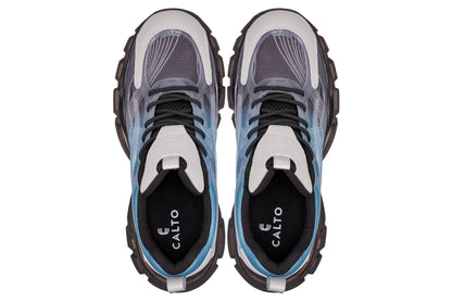 CALTO - S3862 - 2.6 Inches Taller (Grey/Blue) - Chunky Sole Sporty Sneakers