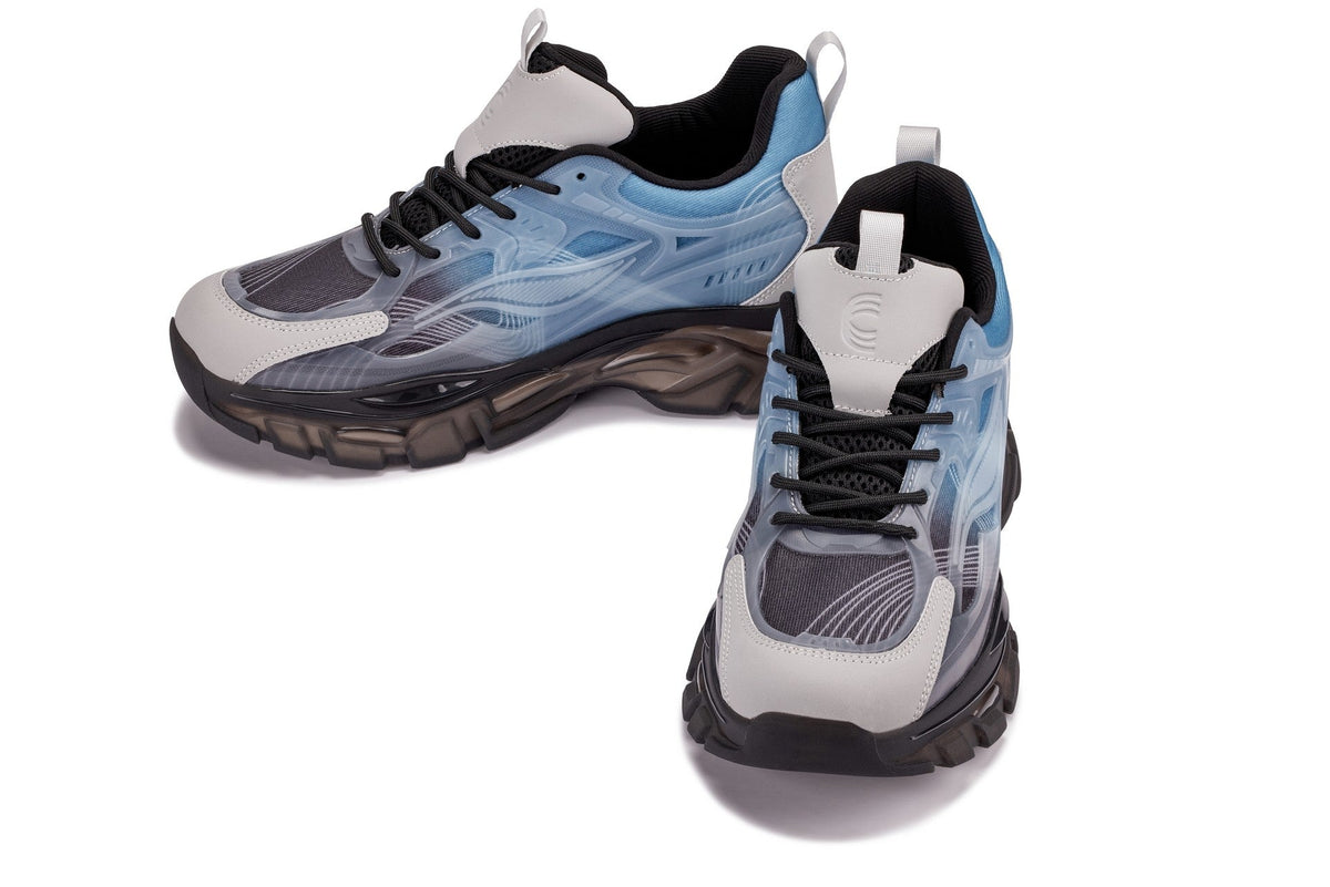 CALTO - S3862 - 2.6 Inches Taller (Grey/Blue) - Chunky Sole Sporty Sneakers