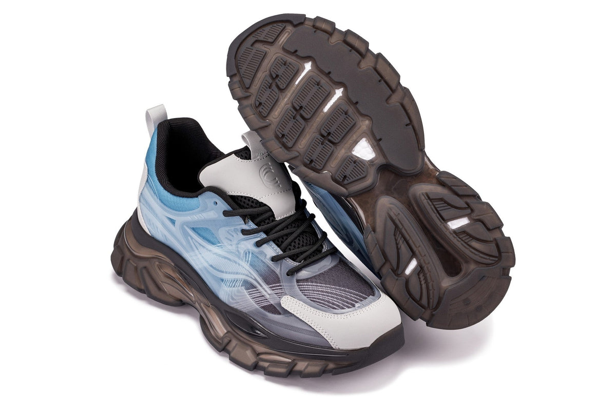 CALTO - S3862 - 2.6 Inches Taller (Grey/Blue) - Chunky Sole Sporty Sneakers