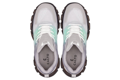 CALTO - S3863 - 2.6 Inches Taller (Green/Grey) - Chunky Sole Sporty Sneakers