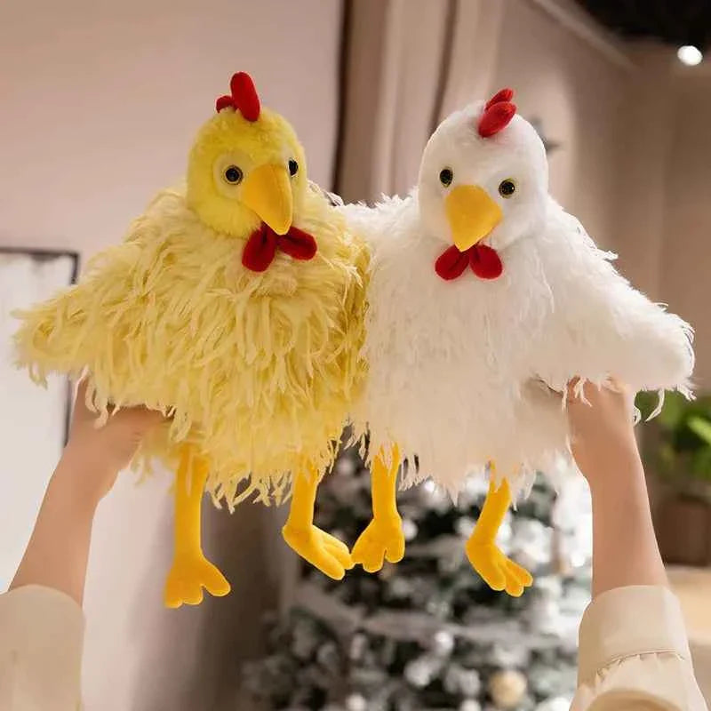Fluffy Chicken Plush Toys Cute Farmyard Animal White