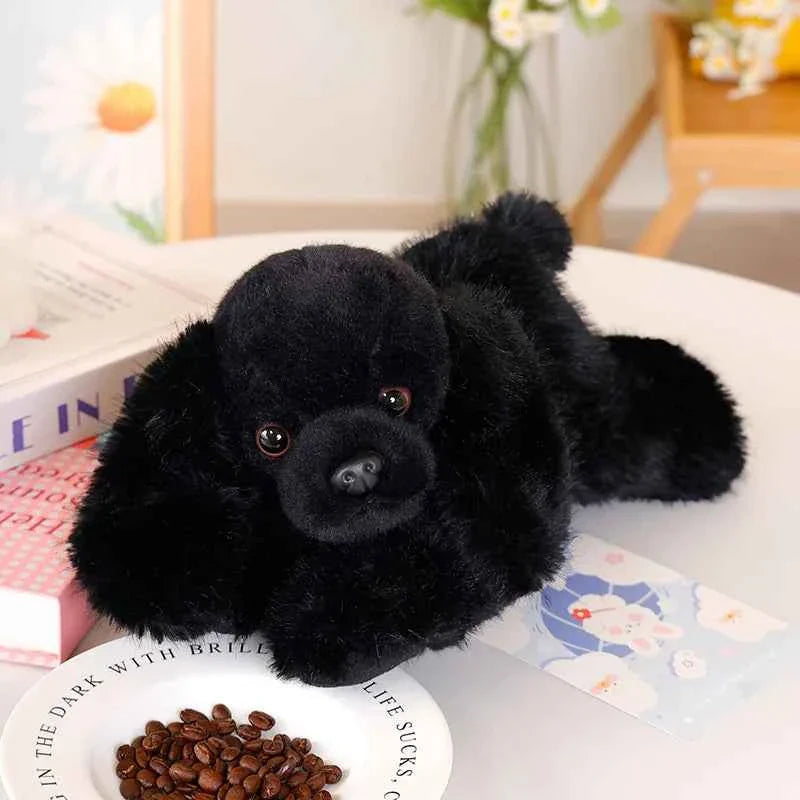 Kawaii Black Puppy Plush Toy (11.8 in) - Cute Lying Dog Soft Stuffed Pillow Gift