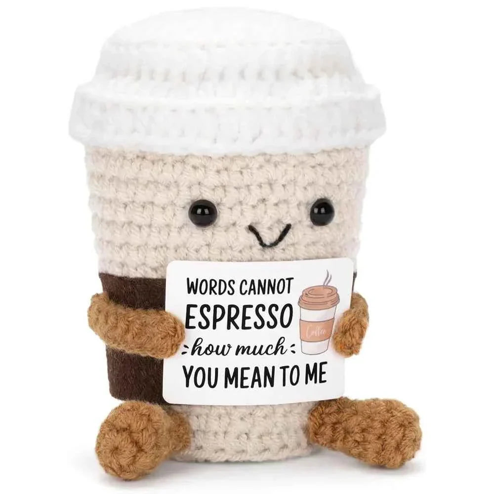 Funny Crochet Emotional Support Coffee Doll Card Desktop