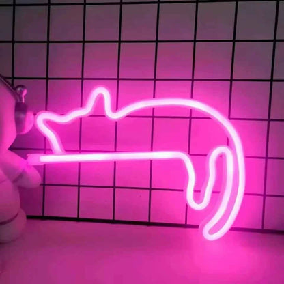 Cute Cat Neon Light Sign (9.3-10.8 in) - LED Wall Decoration for Girls Bedroom