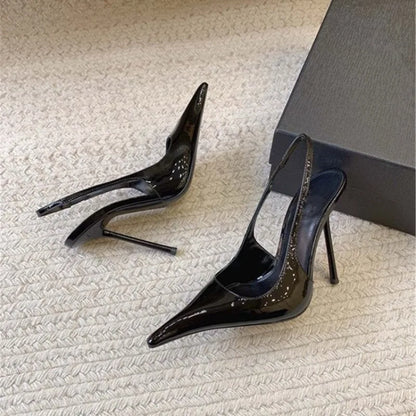 2026 Fashion Non-Slip Wear-Resistant High Heels Women's Pointed Toe Patent Leather Slip-On Sandals