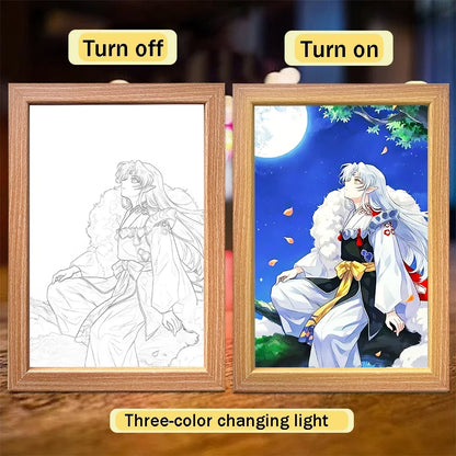 Anime Character Light Picture Frame, Inuyasha Character LED Light, Wall Decoration, Room Night Light, Gift, Moonlight Light