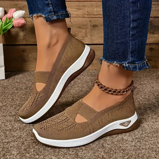 Zapatos de mujer, zapatillas deportivas casuales, zapatos deportivos transpirables de color sólido con suela blanda ligeros para caminar, zapatillas casuales de punto de corte bajo s