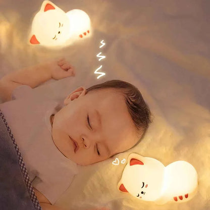 Kawaii Cat Silicone Night Light 7 Colors & Timer (3.9 in) - Nursery Rechargeable Lamp