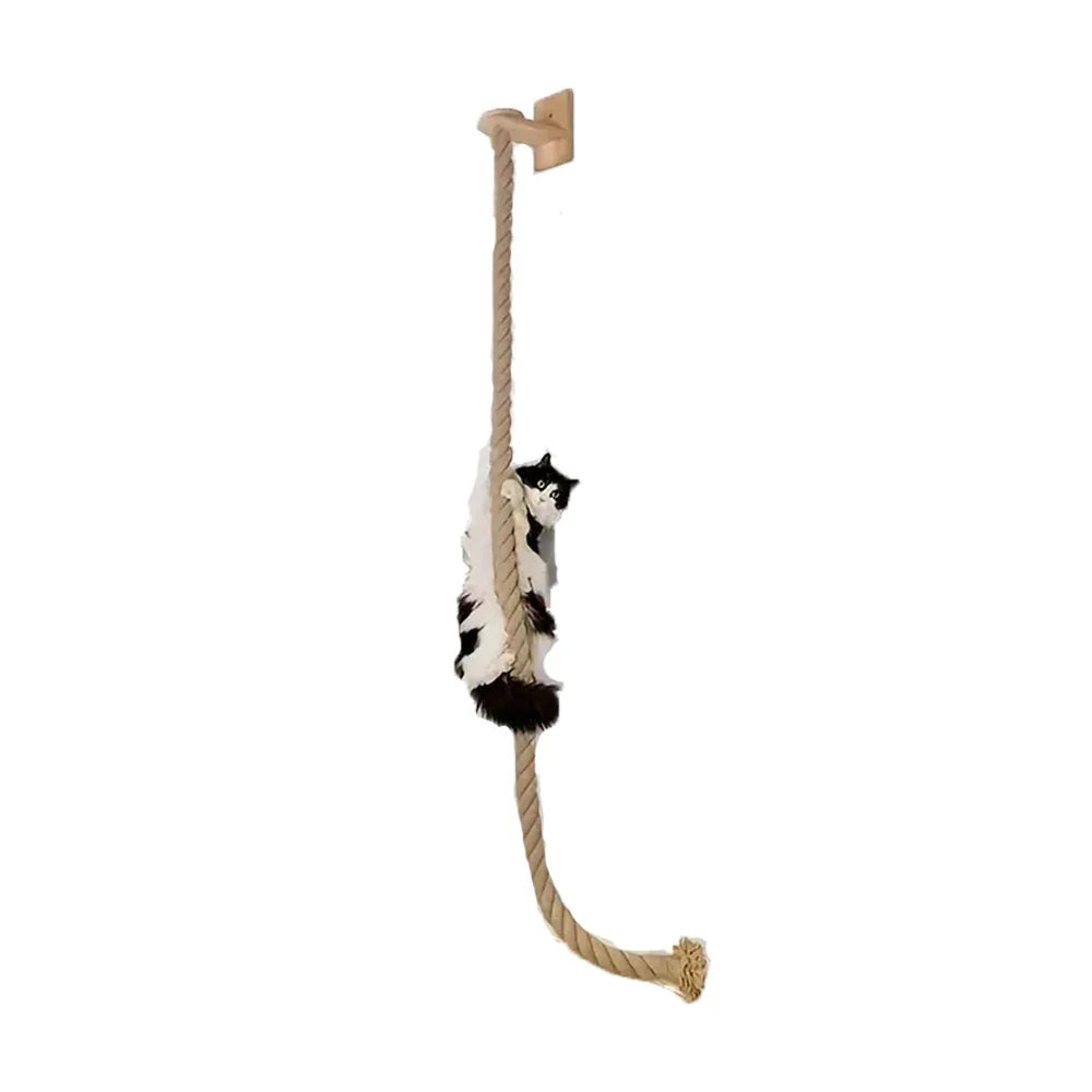 Wall-Mounted Cat Climbing Rope – Solid Wood Pedals & Sisal Scratch Training Toy for Indoor Cats