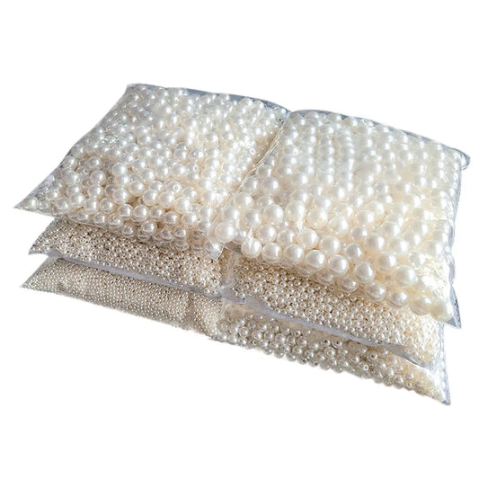 10-1000 unidades/lote de cuentas redondas de perlas de imitación acrílicas con orificios rectos de 3-20 mm para pulsera, color beige, para suministros de fabricación de joyas artesanales.