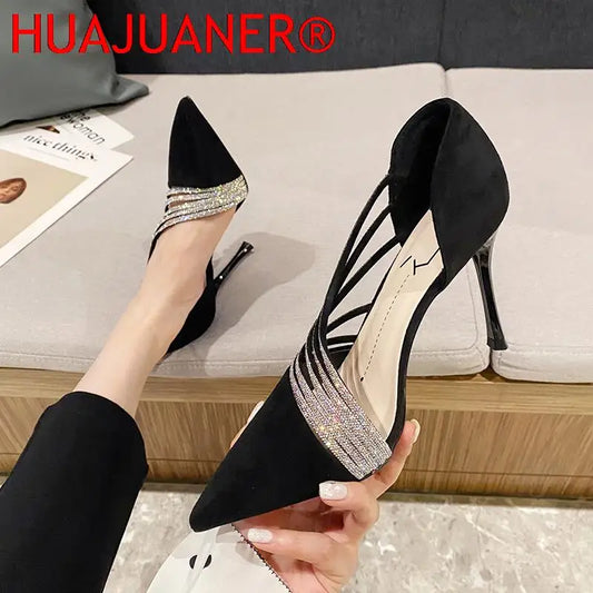 Zapatos de tacón de aguja de lujo para mujer con pedrería, tacones altos, de diseñador, negros, para boda, fiesta, novia, graduación, primavera de 2026