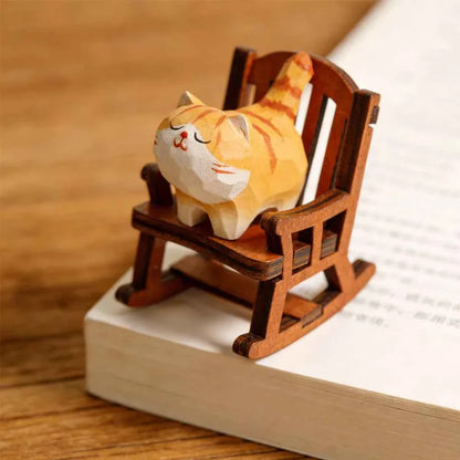 Wooden Cat Statue Handmade – Orange Cat Home Decoration & Gift Idea