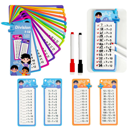 Digital Learning Flash Cards, Addition, Subtraction, Multiplication, Division, Fractions, Math Formula Memory, 15 Cards with Two Erasable Pens, Learning Toy