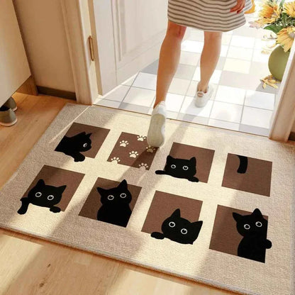 Entry Door Mat Cartoon Black Cat Square Floor Mat Entrance