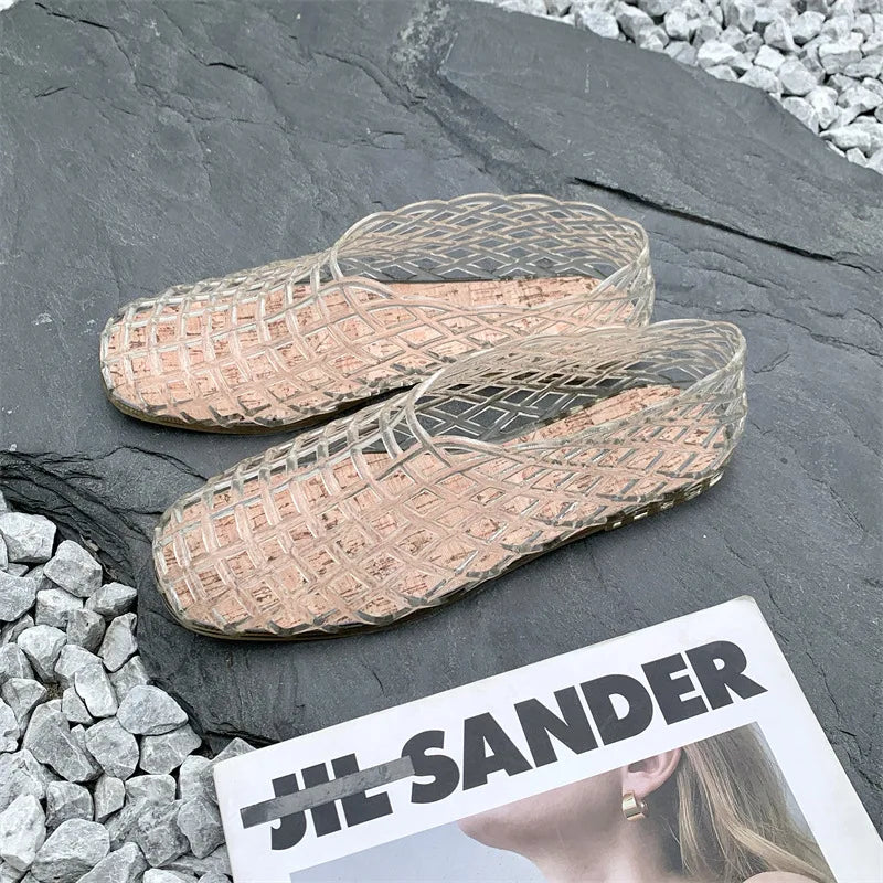 2025 Women's New Flat Sandals with Hollow PVC Breathable Summer Outerwear Baotou Bag and Casual Jelly Sandals