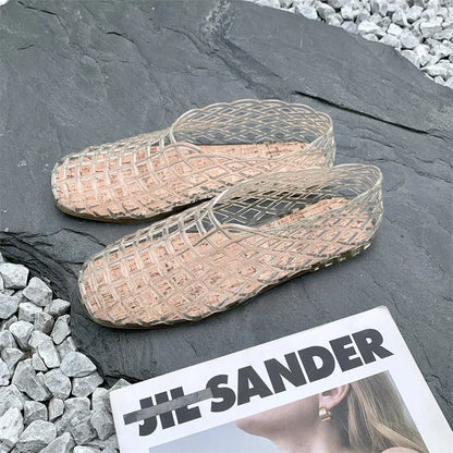2025 Women's New Flat Sandals with Hollow PVC Breathable Summer Outerwear Baotou Bag and Casual Jelly Sandals