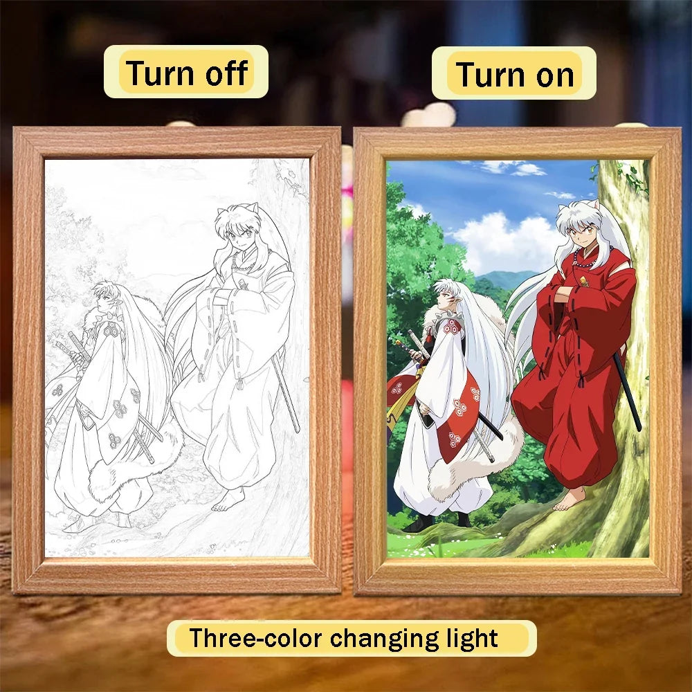 Anime Character Light Picture Frame, Inuyasha Character LED Light, Wall Decoration, Room Night Light, Gift, Moonlight Light