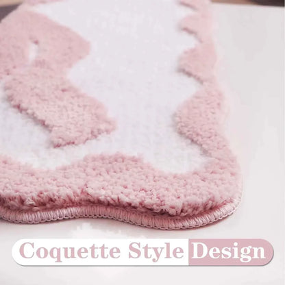 Pink Bow Bath Mat Bathroom Cute Preppy Rugs Scalloped