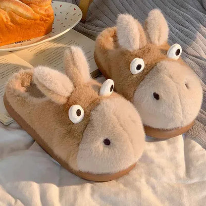 Cartoon Cotton Slippers for Women – Warm Waterproof Thick Sole Indoor Winter House Shoes
