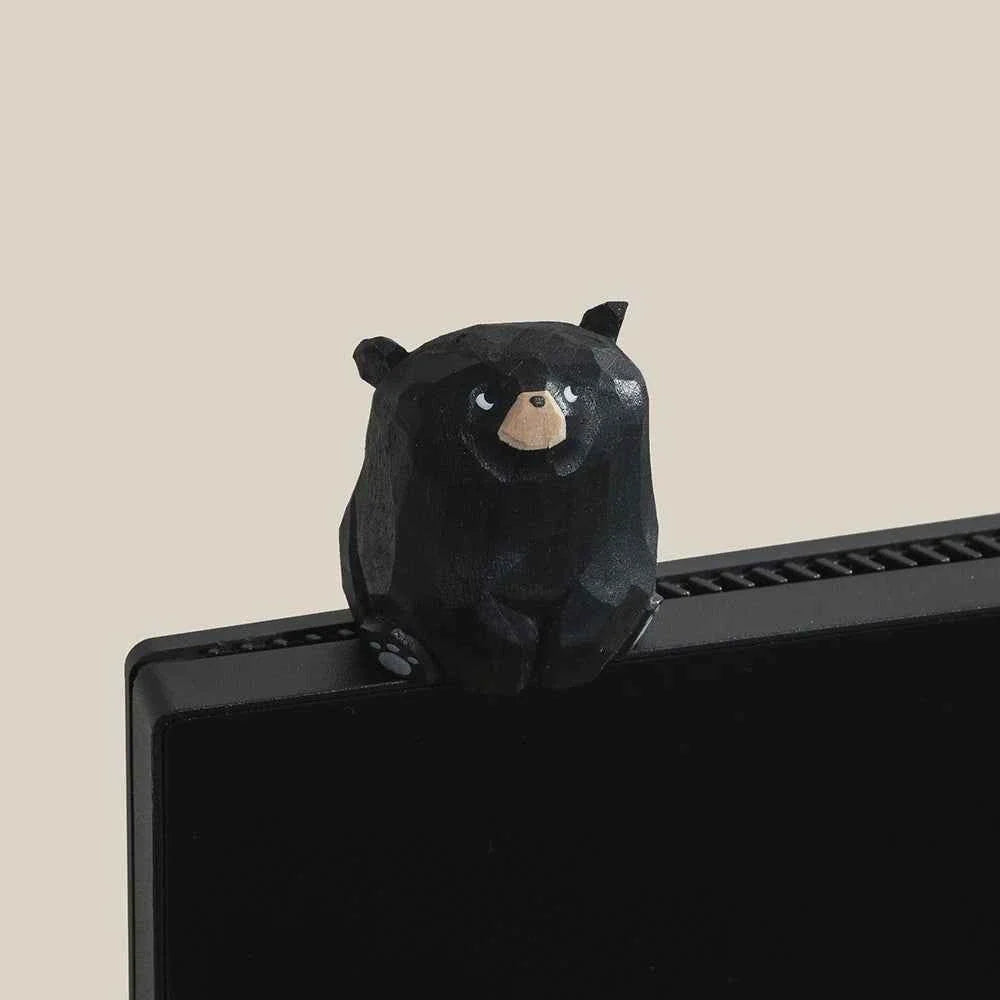 Hand Carved Wooden Bear Figurine Statue Set Black Brown