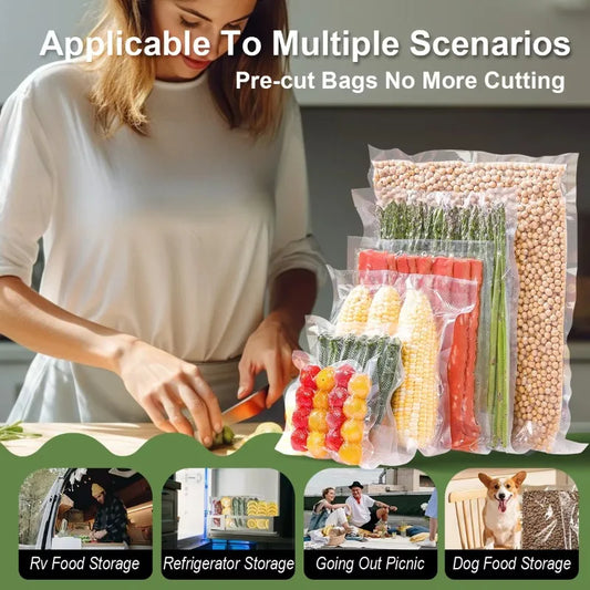 100 Bolsas para Envasar al Vacío para Alimentos Almacenamiento de Frescura Duradera Bolsas Vacías para Máquina Envasadora al Vacío Esenciales de Cocina