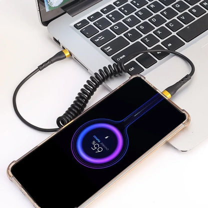 Retractable 120W PD Fast Charging USB-C To USB-C Spring Cable,Compatible with IPhone 16/17,Xiaomi & Samsung Quick Charge Devices