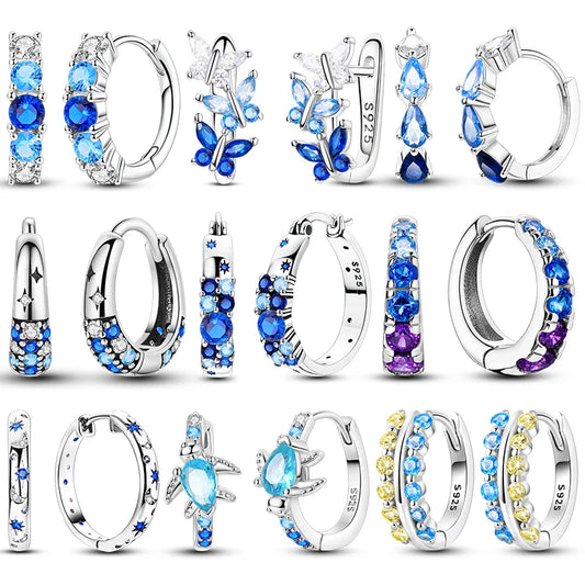 Original 925 Plata de Ley Zirconio Azul Mariposa Pendientes de Aro Coloreados Mujer Fiesta Fina Joyería Regalo