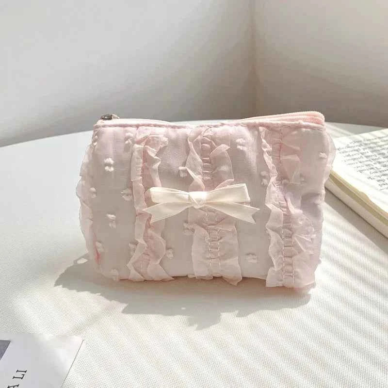 Cute Lace Bow Coin Purse Portable Cosmetic Storage Bag Key